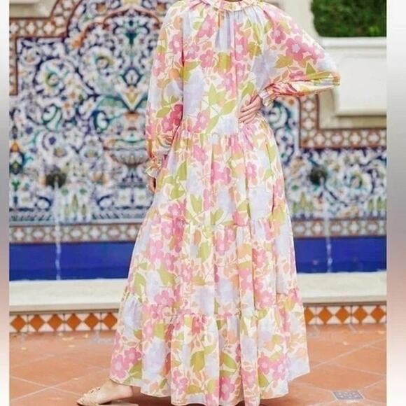 J. Marie XS Floral Long Sleeve Ruffle Tiered Babydoll Maxi Dress 70’s Size Small - Picture 3 of 13